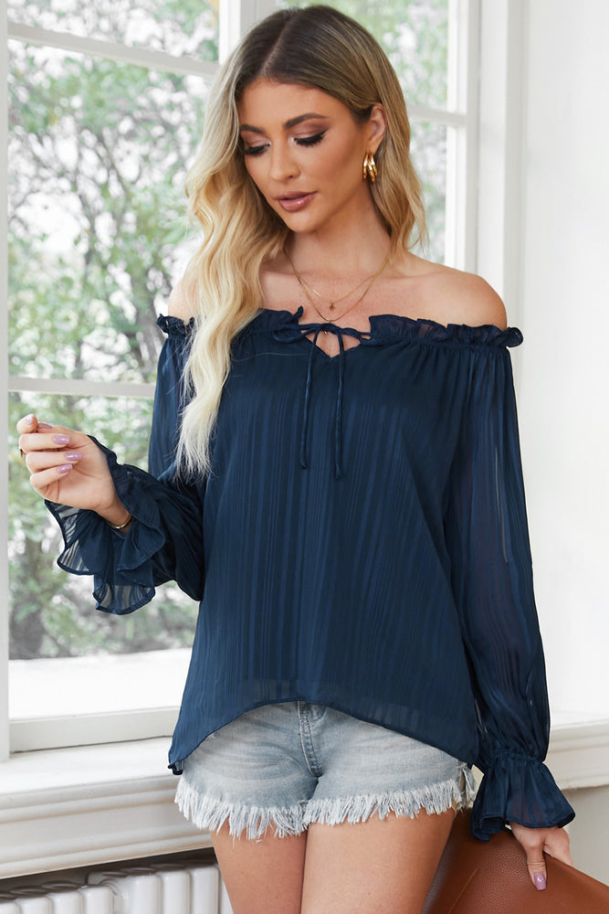 Frill Tied Off-Shoulder Flounce Sleeve Blouse