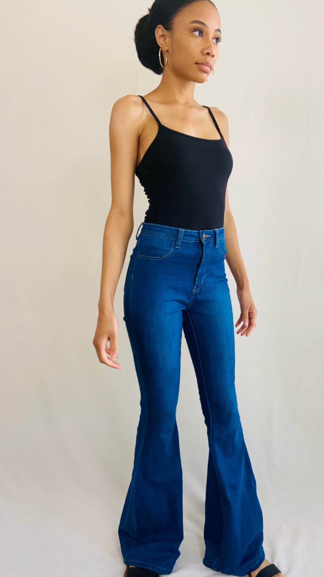 High rise bell bottom fashion jeans