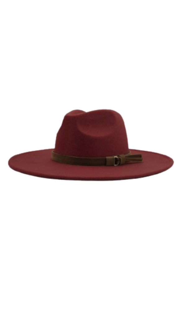 Wide Brim Fedora Hats With Brown Belt | Wine