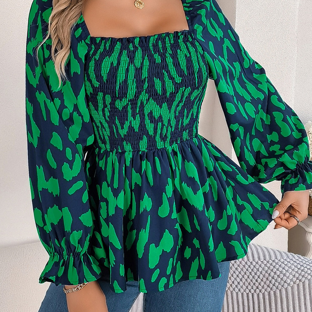 
                      
                        Square Neck Flounce Sleeve Blouse
                      
                    