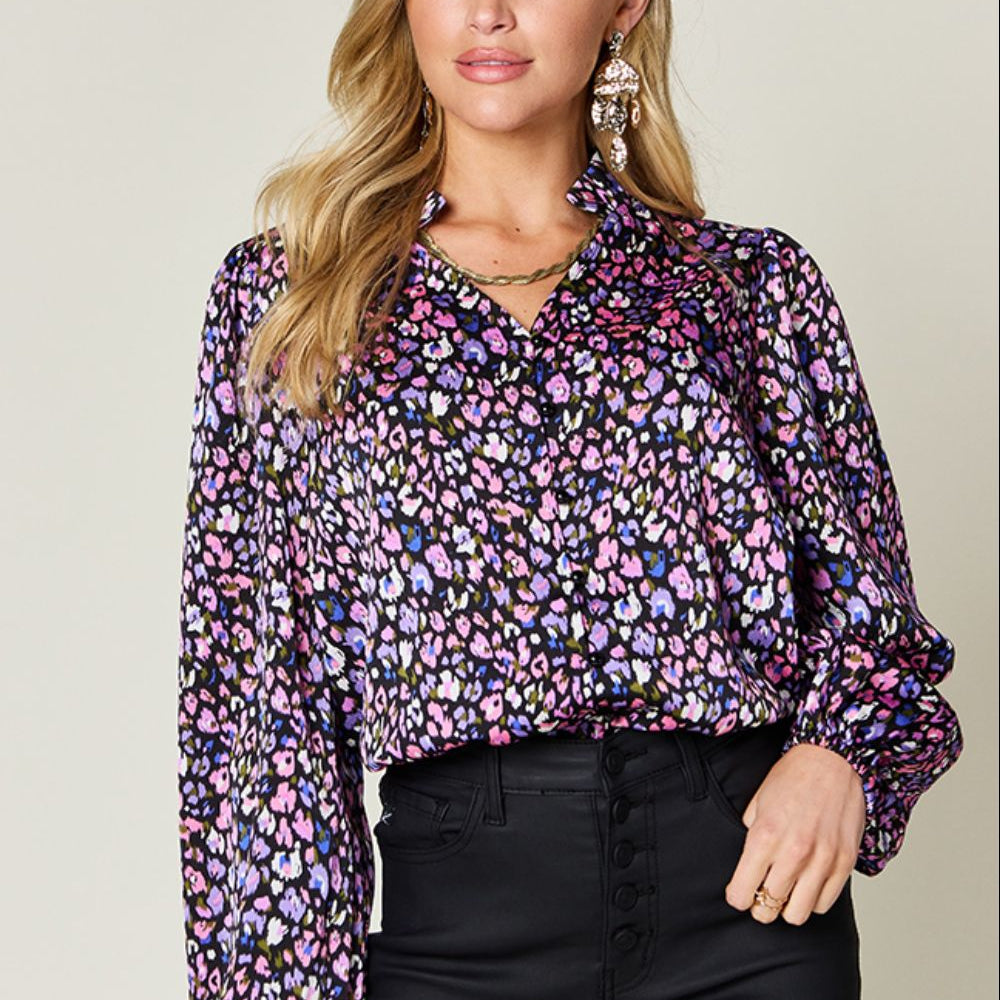 Double Take Full Size Printed Long Sleeve Blouse