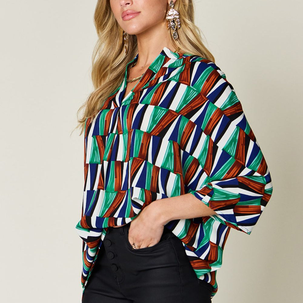 
                      
                        Double Take Full Size Geometric Notched Dolman Sleeve Top
                      
                    