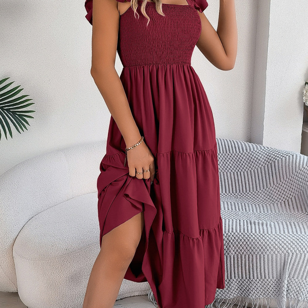 
                      
                        Smocked Square Neck Cap Sleeve Midi Dress
                      
                    