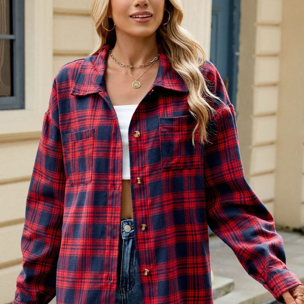 
                      
                        Plaid Collared Neck Long Sleeve Shirt
                      
                    