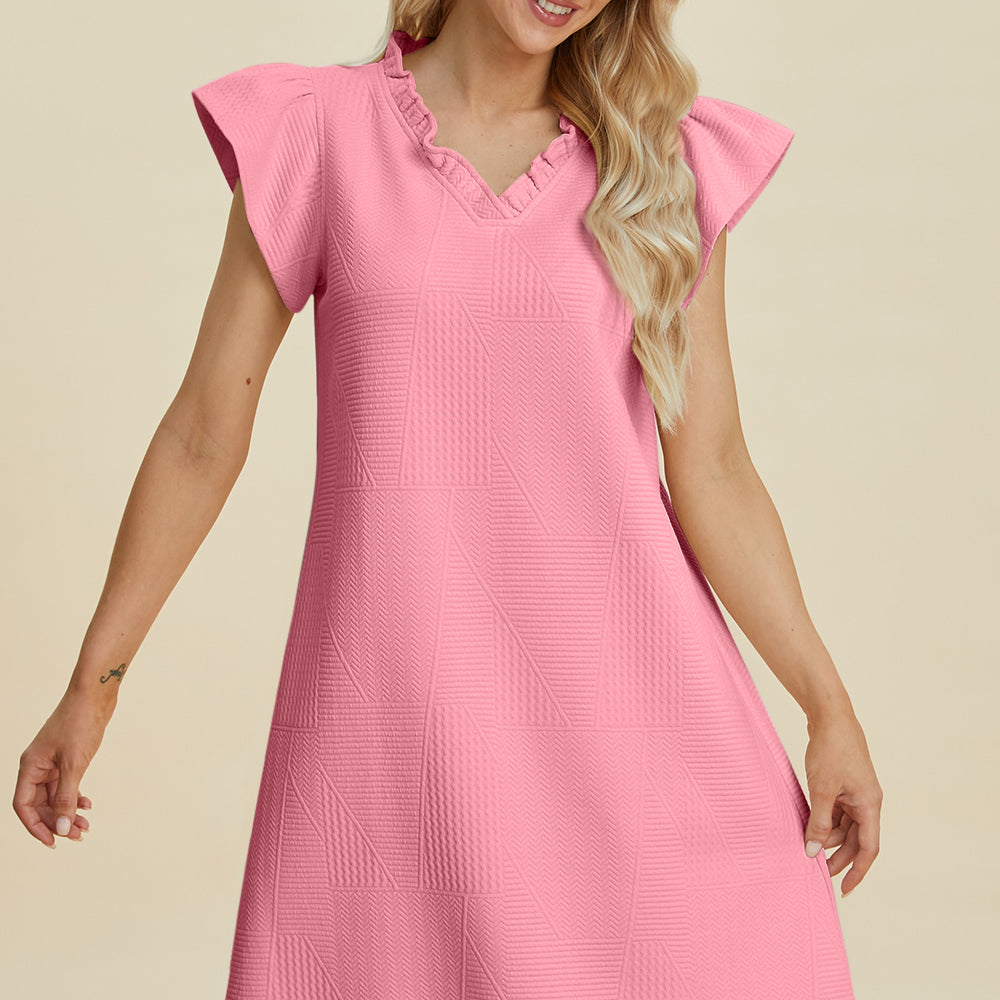 
                      
                        Double Take Full Size Ruffled V-Neck Cap Sleeve Dress
                      
                    