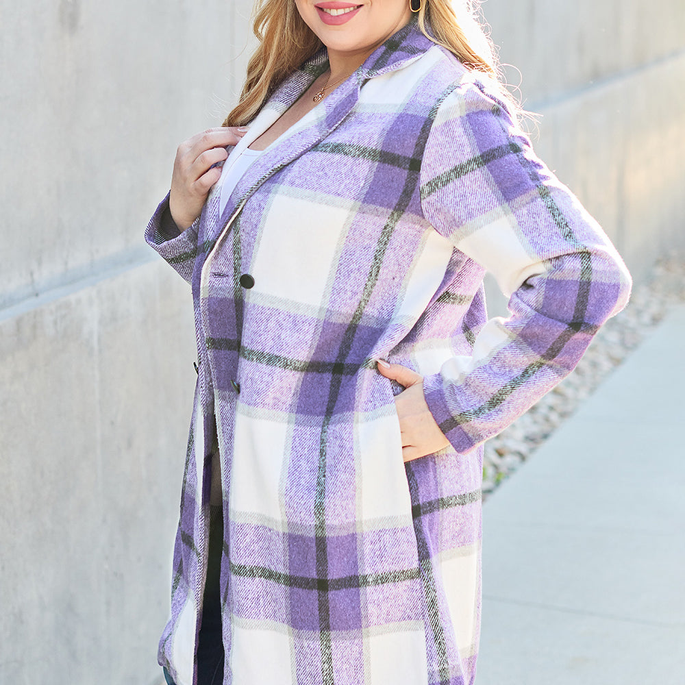 
                      
                        Double Take Full Size Plaid Button Up Lapel Collar Coat
                      
                    