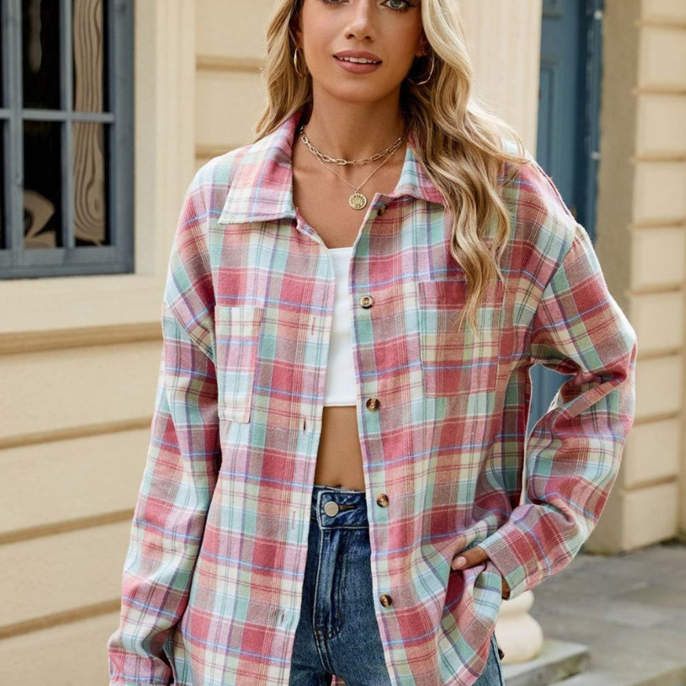 
                      
                        Plaid Collared Neck Long Sleeve Shirt
                      
                    