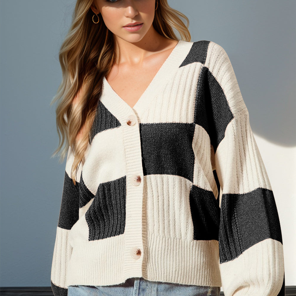 
                      
                        Double Take Full Size Checkered Dropped Shoulder Cardigan
                      
                    