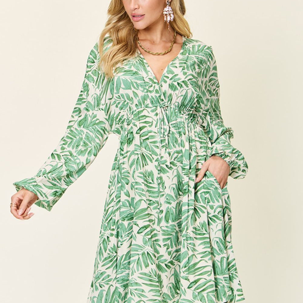 
                      
                        Double Take Full Size Printed Ruched Balloon Sleeve Dress
                      
                    