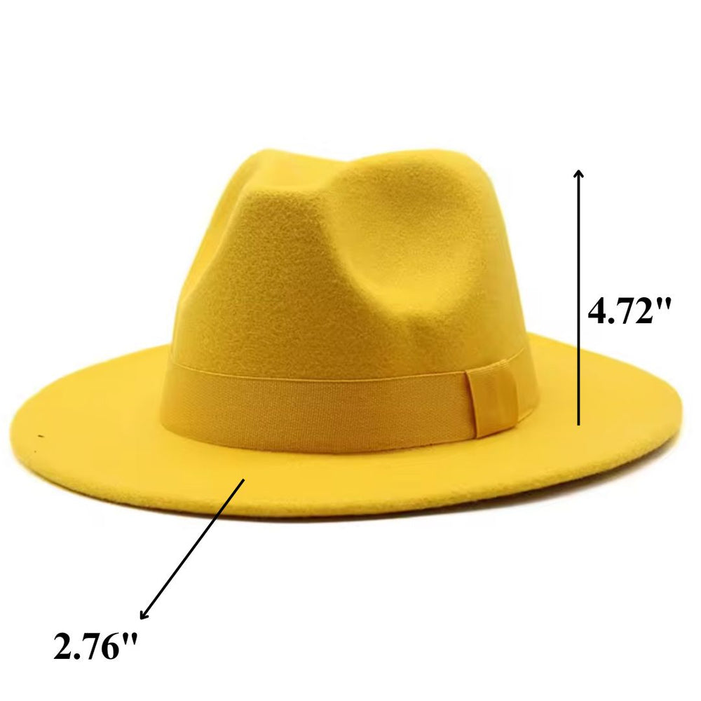 Women Classic Year Round Fedora Hat With Belt (Yellow)