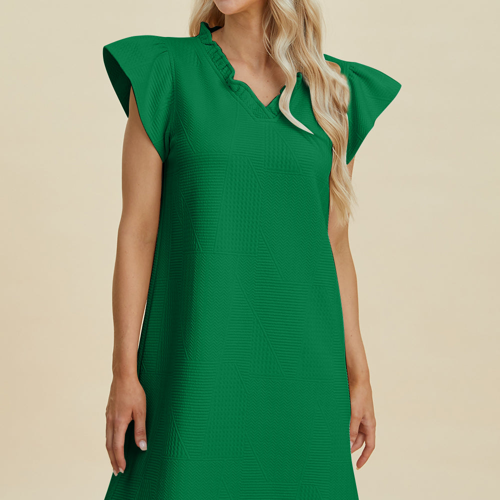 
                      
                        Double Take Full Size Ruffled V-Neck Cap Sleeve Dress
                      
                    