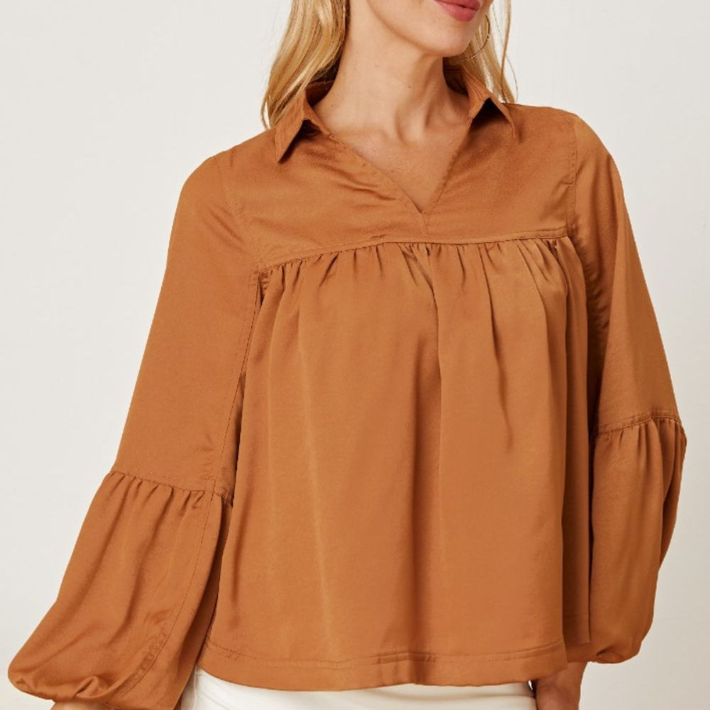 
                      
                        Balloon Sleeve Collared Neck Blouse
                      
                    