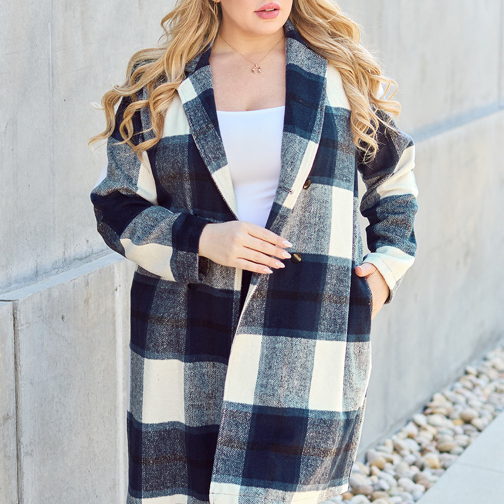 
                      
                        Double Take Full Size Plaid Button Up Lapel Collar Coat
                      
                    