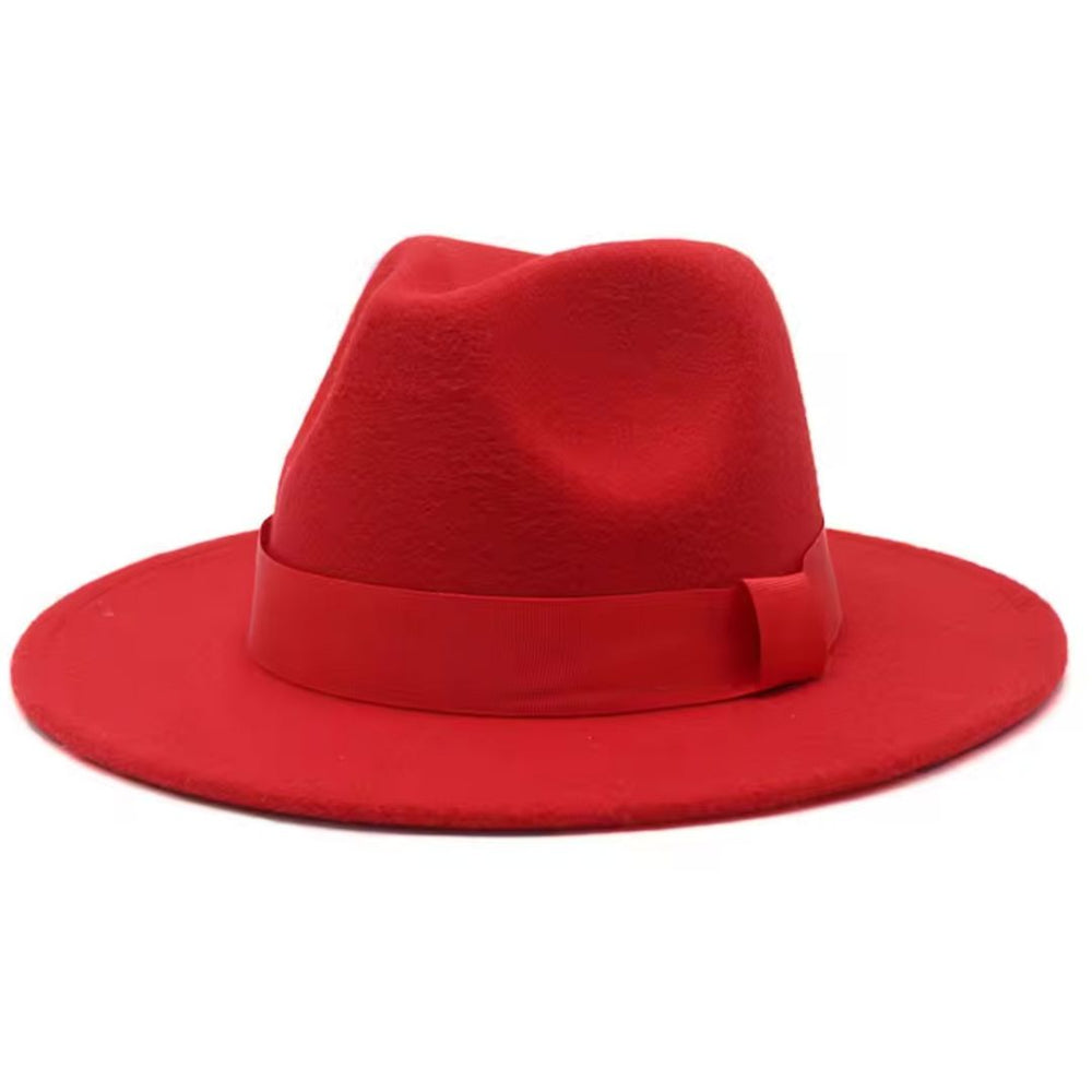 Women Classic Year Round Fedora Hat With Belt (Red)