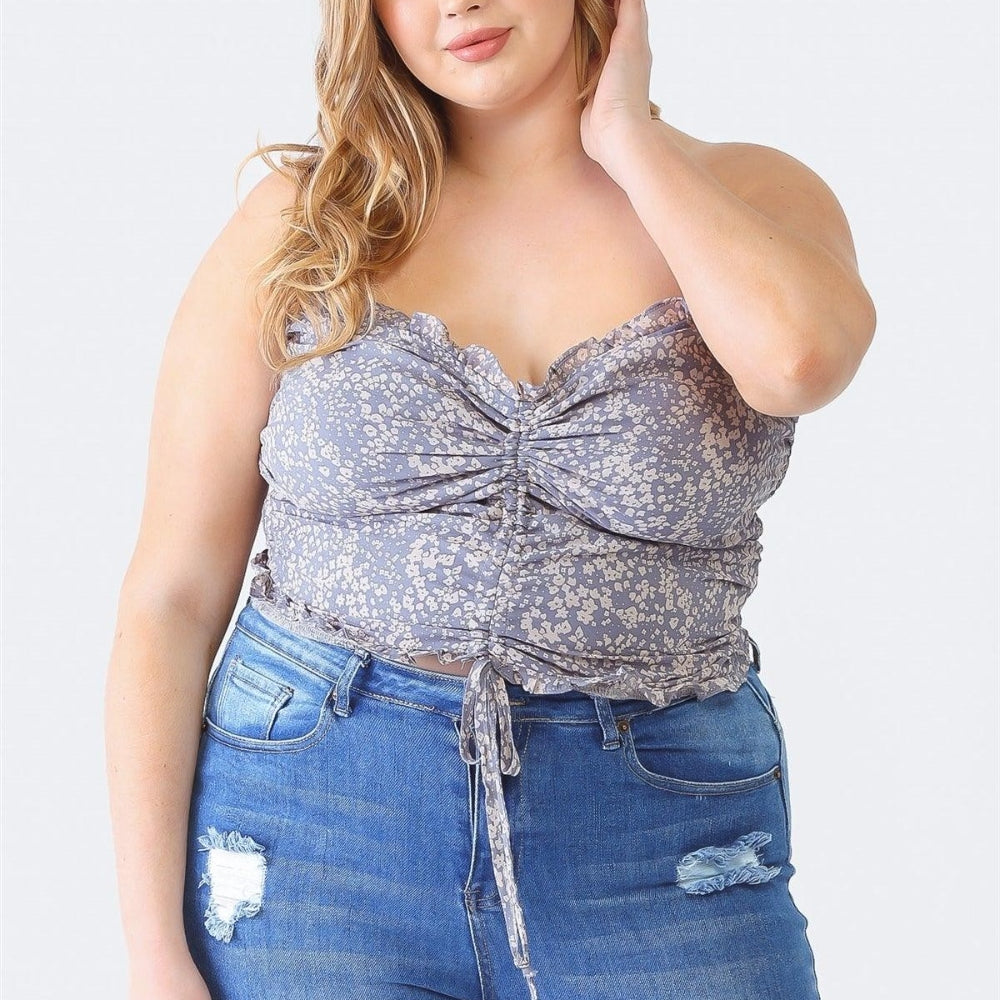 Zenobia Plus Size Drawstring Smocked Floral Tube Top