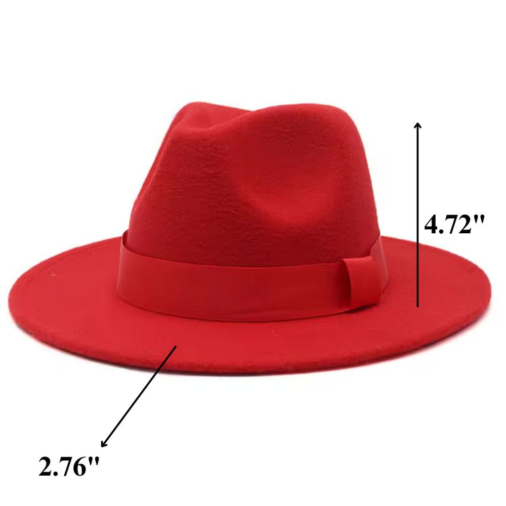 Women Classic Year Round Fedora Hat With Belt (Red)