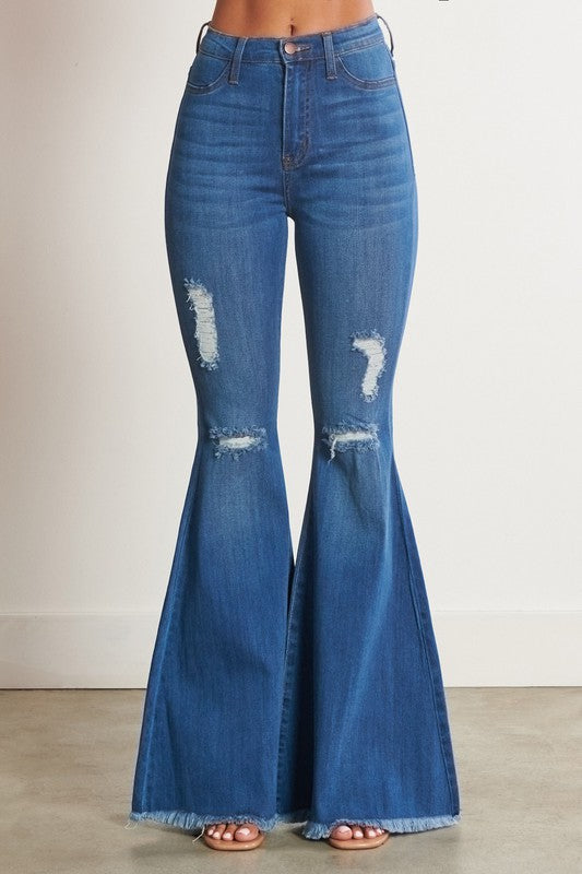 High-Waisted Distressed Flare Jeans