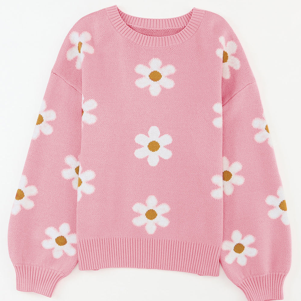 
                      
                        Flower Round Neck Dropped Shoulder Sweater
                      
                    