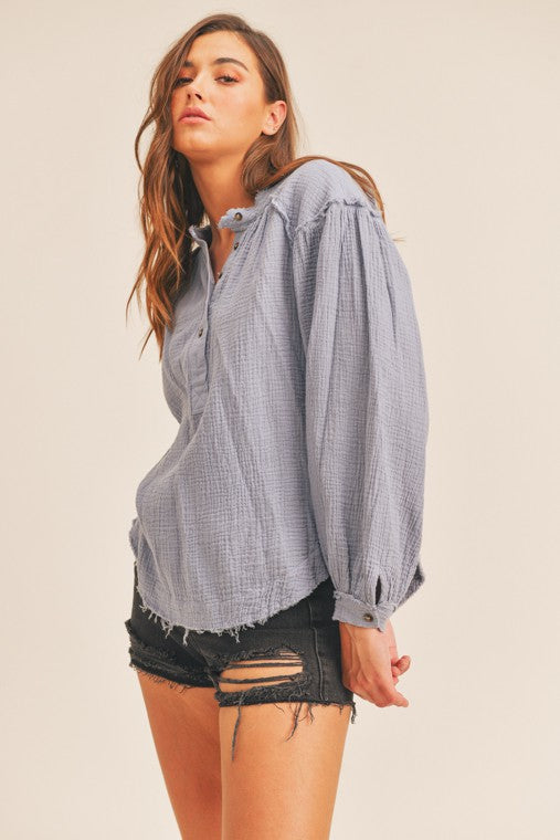 
                      
                        Distressed Button Down Top
                      
                    