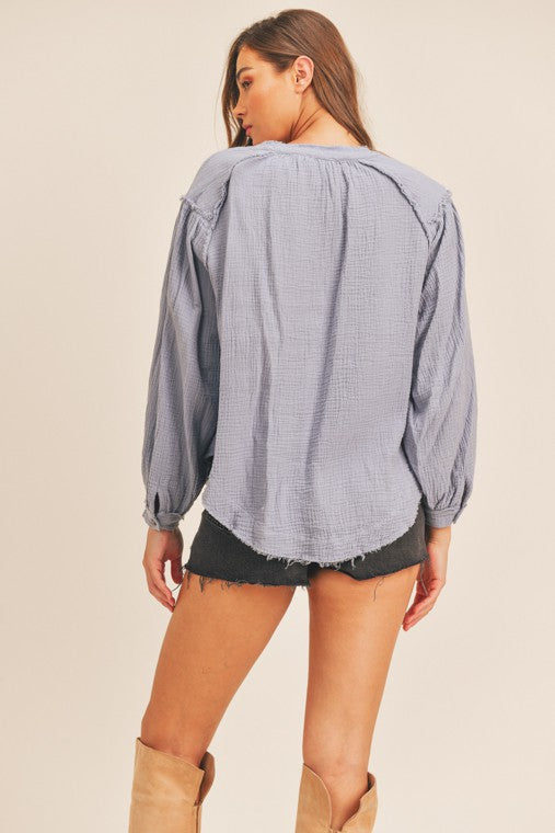 
                      
                        Distressed Button Down Top
                      
                    