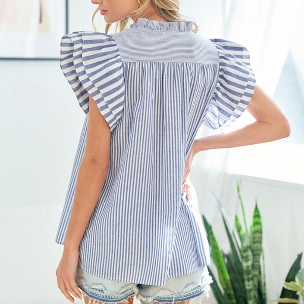 
                      
                        First Love Full Size Striped Flutter Sleeve Blouse
                      
                    