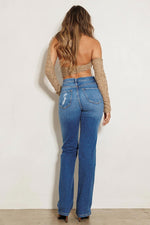 High Rise Subtle Distressed Straight Jeans