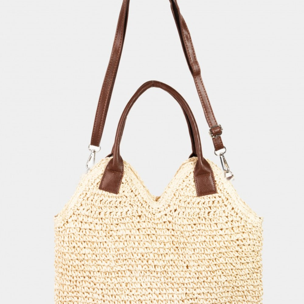 Fame Straw Braided Faux Leather Strap Shoulder Bag