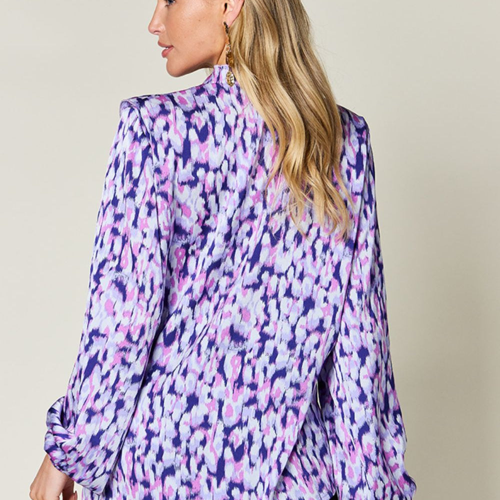 
                      
                        Double Take Full Size Printed Ruffle Trim Balloon Sleeve Shirt
                      
                    