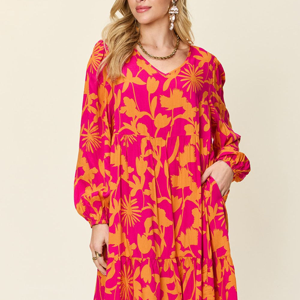 
                      
                        Double Take Full Size Printed Ruffle Hem Dress with Pocket
                      
                    