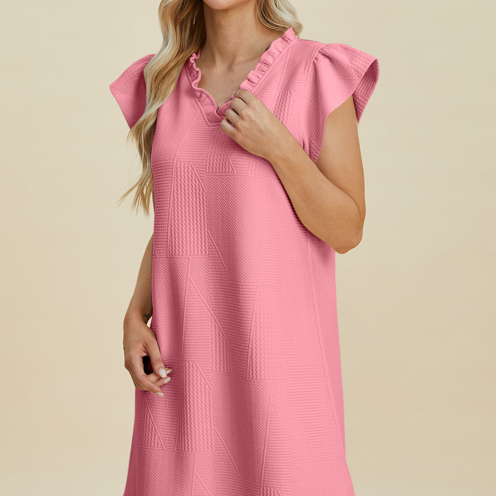 
                      
                        Double Take Full Size Ruffled V-Neck Cap Sleeve Dress
                      
                    