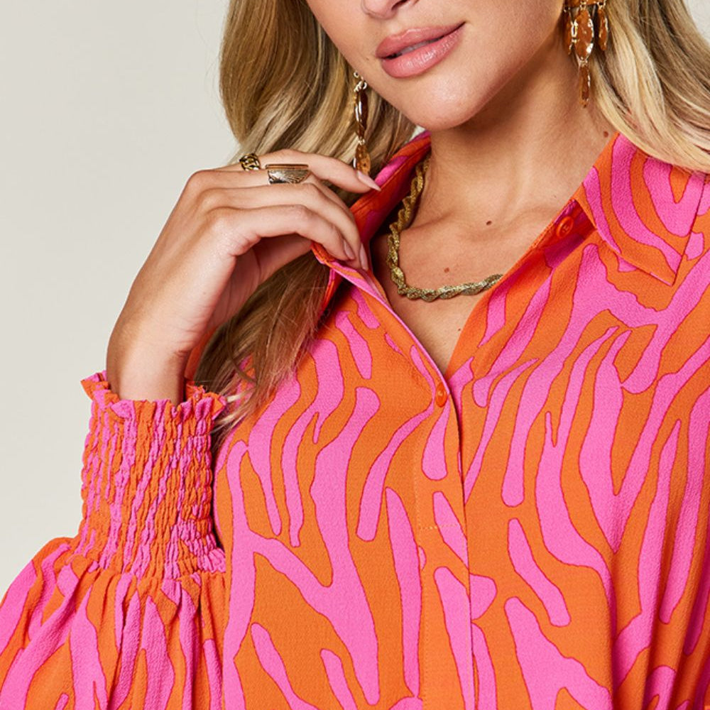 
                      
                        Double Take Full Size Printed Smocked Long Sleeve Blouse
                      
                    