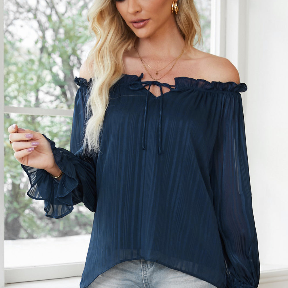 
                      
                        Frill Tied Off-Shoulder Flounce Sleeve Blouse
                      
                    