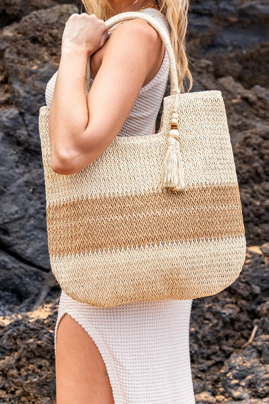 
                      
                        Valeria Two-Tone Straw Tote
                      
                    