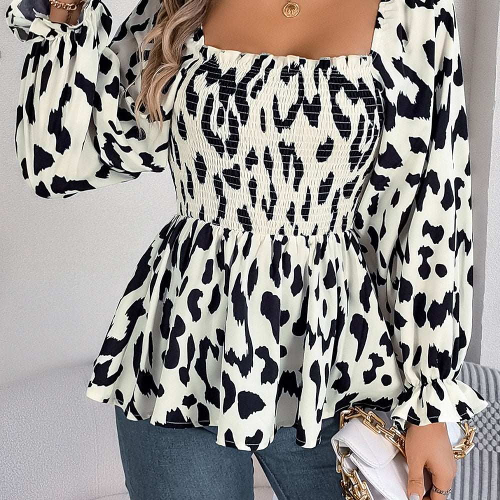 
                      
                        Square Neck Flounce Sleeve Blouse
                      
                    