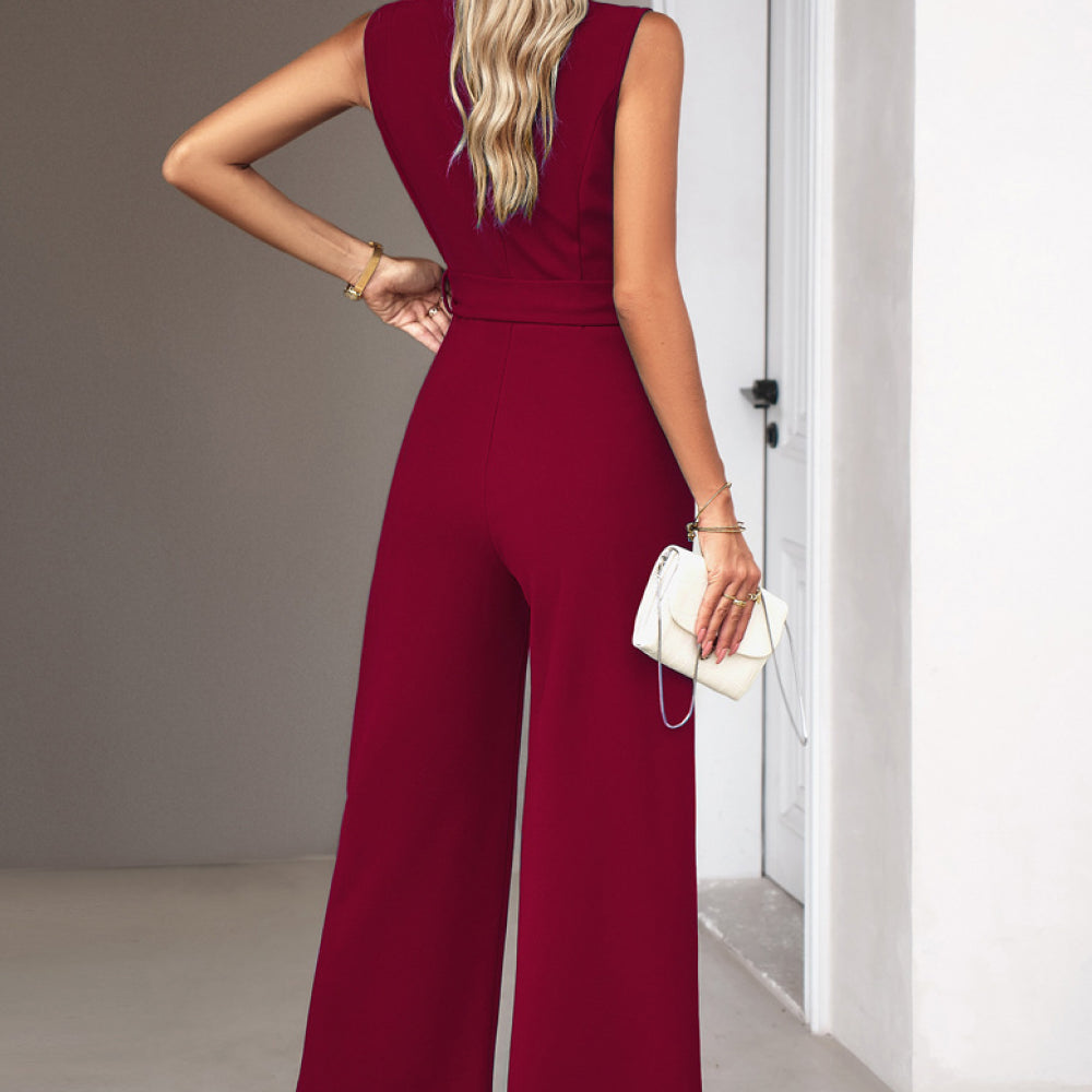 
                      
                        Tie Waist Shawl Collar Sleeveless Jumpsuit
                      
                    