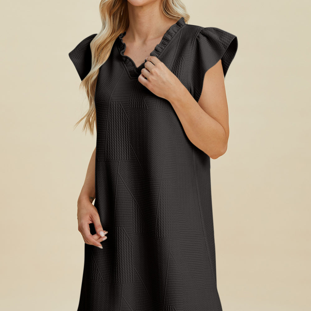 
                      
                        Double Take Full Size Ruffled V-Neck Cap Sleeve Dress
                      
                    