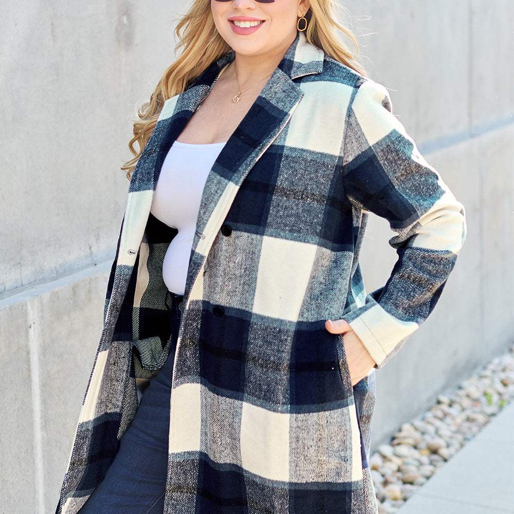 
                      
                        Double Take Full Size Plaid Button Up Lapel Collar Coat
                      
                    