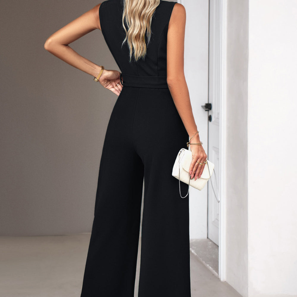 
                      
                        Tie Waist Shawl Collar Sleeveless Jumpsuit
                      
                    