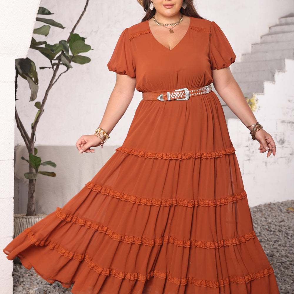 
                      
                        Plus Size Ruched Lace Detail V-Neck Short Sleeve Dress
                      
                    