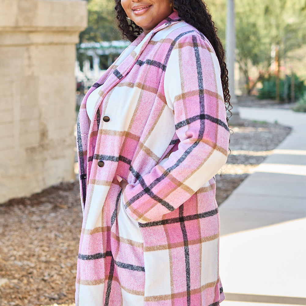 
                      
                        Double Take Full Size Plaid Button Up Lapel Collar Coat
                      
                    