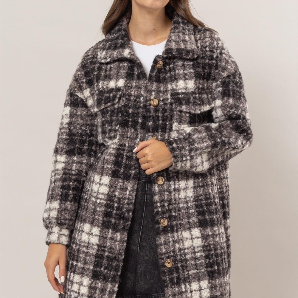 HYFVE Plaid Button Down Longline Shacket