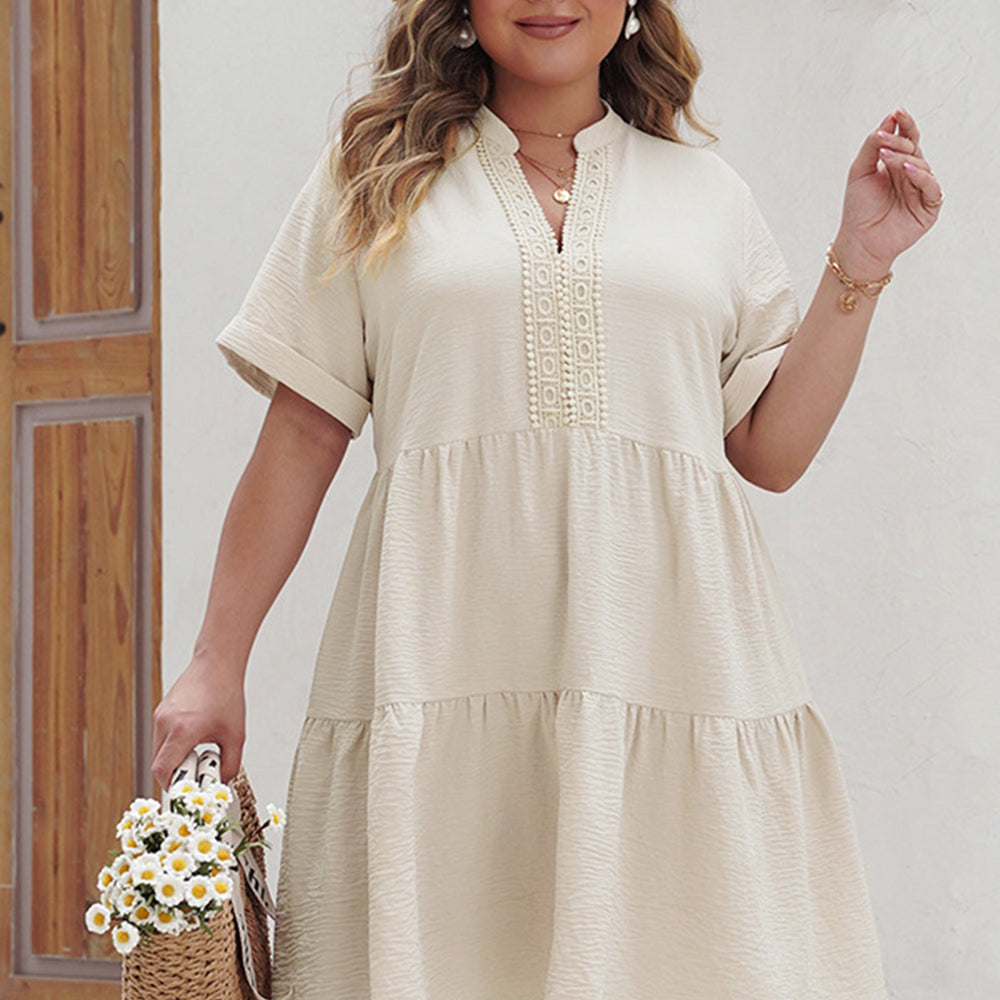 
                      
                        Plus Size Lace Detail Notched Short Sleeve Dress
                      
                    