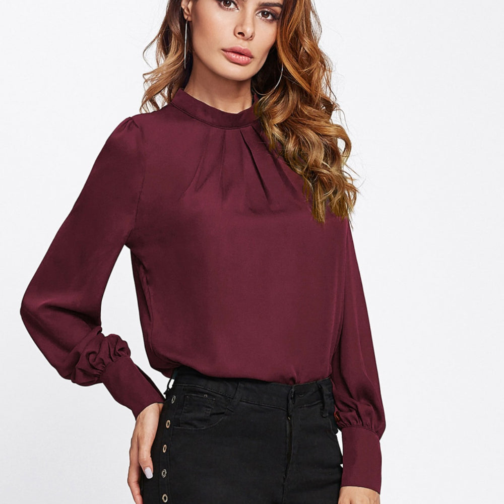 
                      
                        Mock Neck Lantern Sleeve Shirt
                      
                    