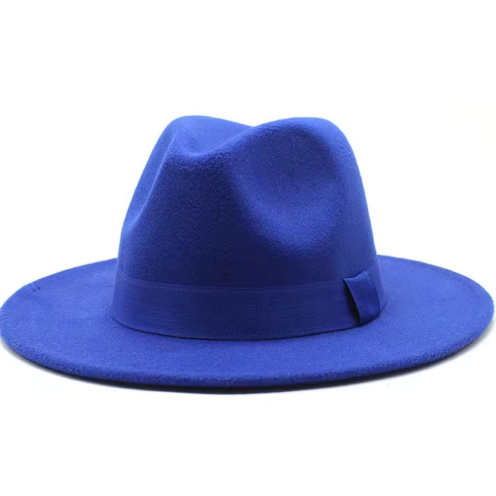 Women Classic Year Round Fedora Hat With Belt (Royal Blue)