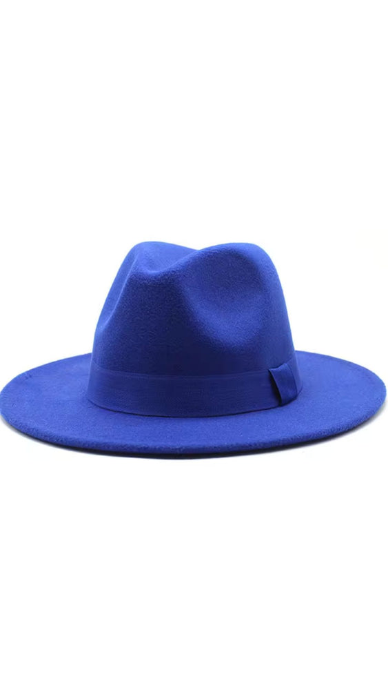 Women Classic Year Round Fedora Hat With Belt (Royal Blue)