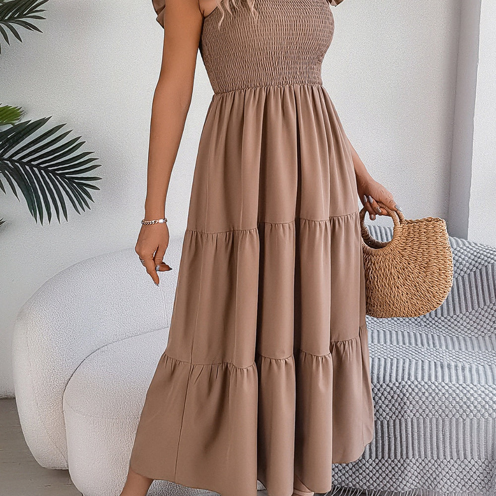 
                      
                        Smocked Square Neck Cap Sleeve Midi Dress
                      
                    