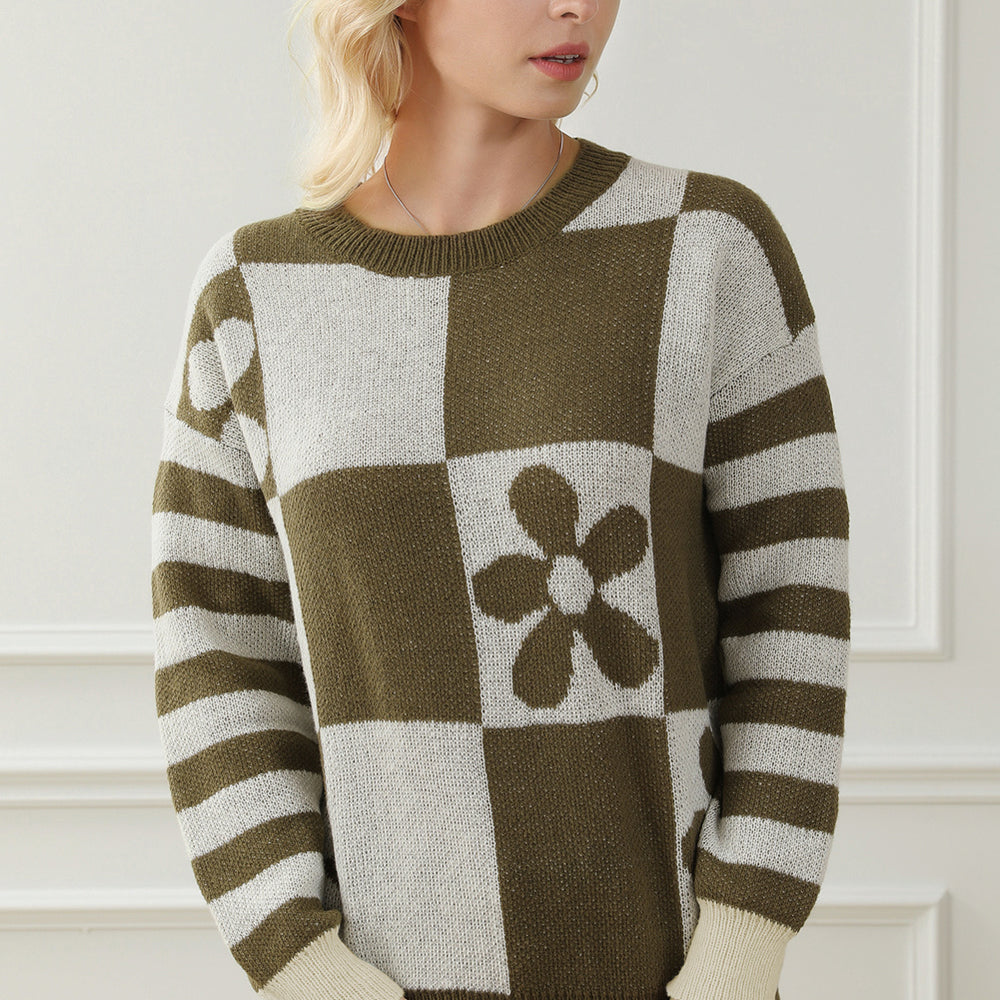 
                      
                        Contrast Round Neck Long Sleeve Sweater
                      
                    