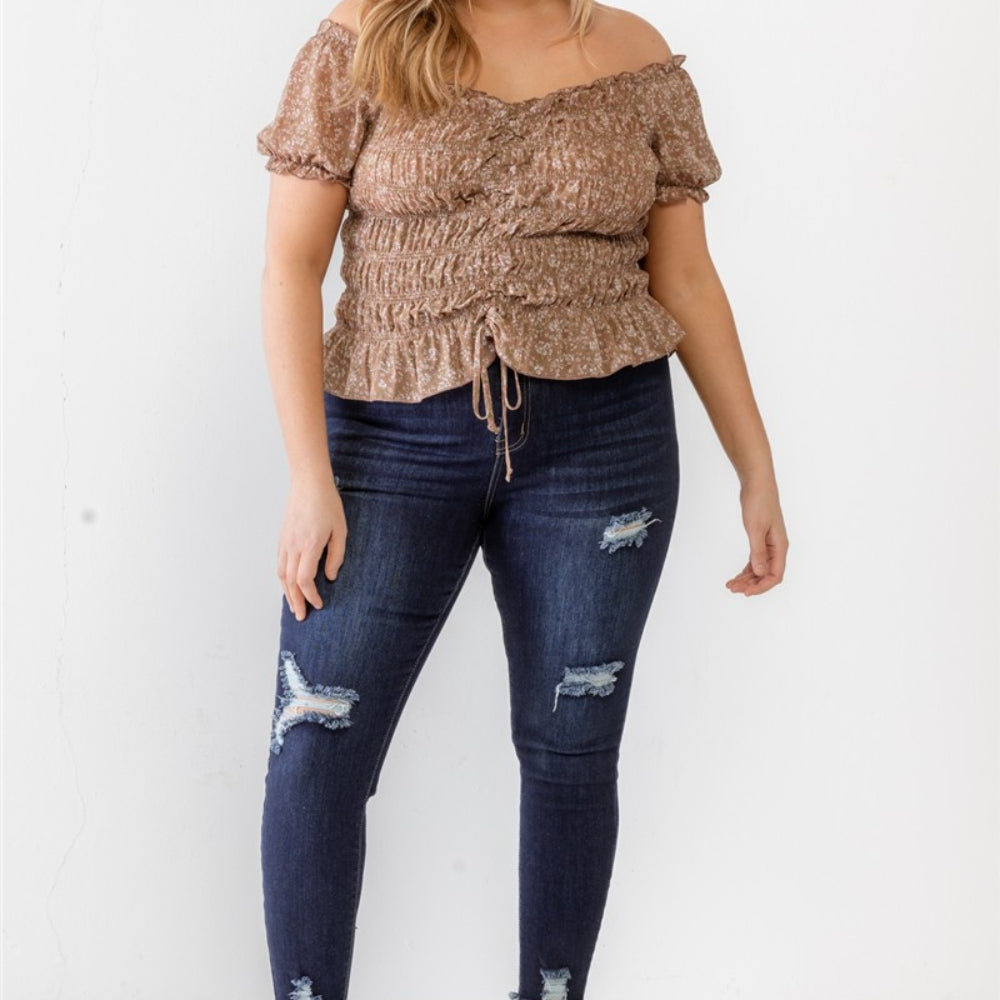 
                      
                        Zenobia Plus Size Frill Ruched Off-Shoulder Short Sleeve Blouse
                      
                    