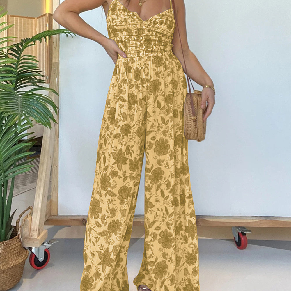 
                      
                        Full Size Printed Spaghetti Strap Wide Leg Jumpsuit
                      
                    