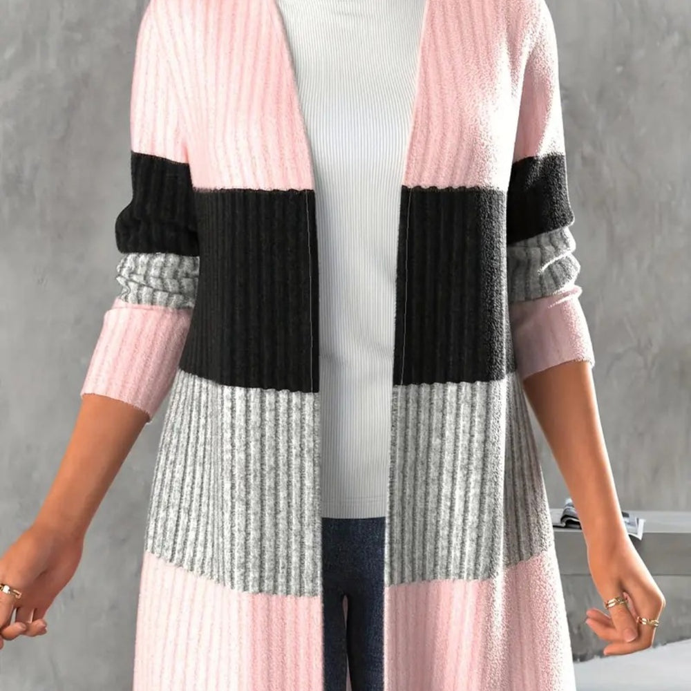 
                      
                        Color Block Open Front Long Sleeve Cardigan
                      
                    